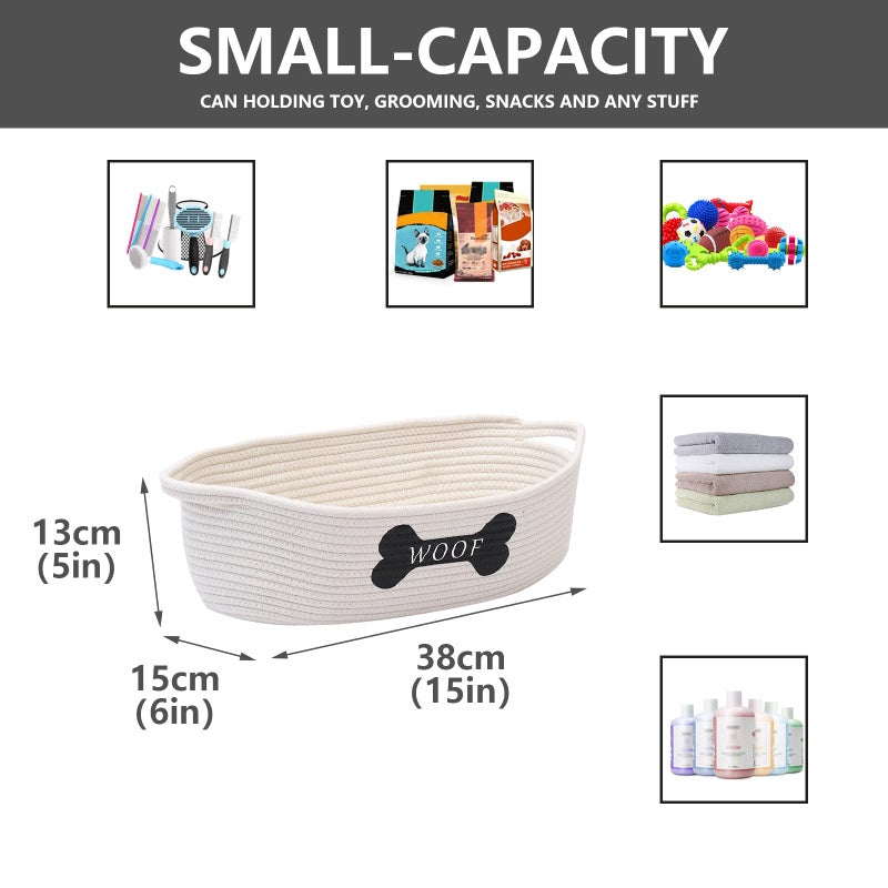 Morezi Dog toy baskets pet toy basket storage in small shallow stuff bin - Perfect for collect puppy toys, cat toy, grooming stuff, diapers, bed, for Bathroom, Playroom, Closet, Home - Beige - Image 2